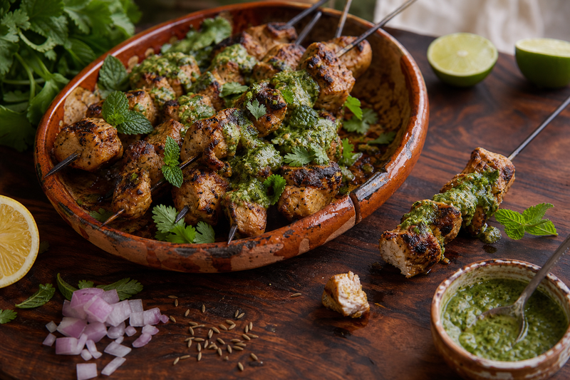 Casablanca Chicken Skewers with Bright Herb Sauce
