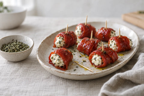 Roasted Pepper-Wrapped Goat Cheese Bites