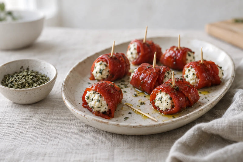 Roasted Pepper-Wrapped Goat Cheese Bites