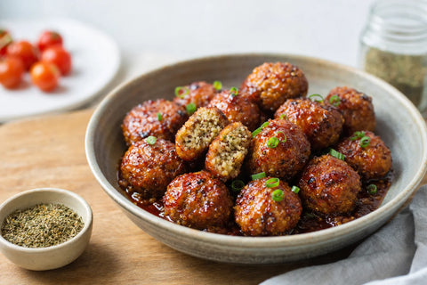 Glazed Quinoa “Sausage” Bites